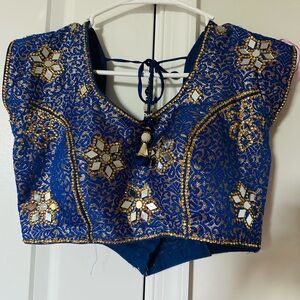 Blue and Gold Embroidered Women's Top